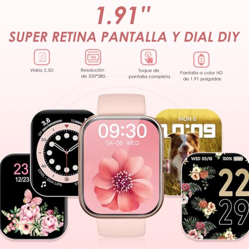 EASYTAO Smartwatch Mujer Alexa, 1.91'' Interactivo HD Reloj Inteligente para Impermeable IP68, 100+ Modos Deportivos, Compatible con iPhone y Android, Frecuencia Cardíaca, Oxígeno y Presión. (Rosa)