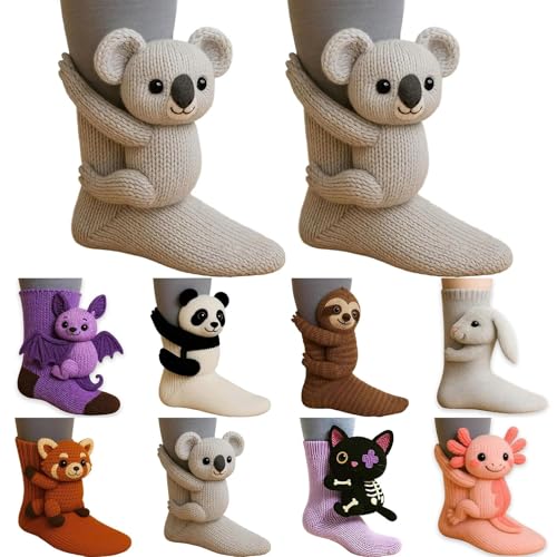 3D Animal Socks Hand Crocheted Soft Breathable Cotton Novelty 3D Knit Animal Socks Cozy Animal Sock For Christmas Stocking For Women