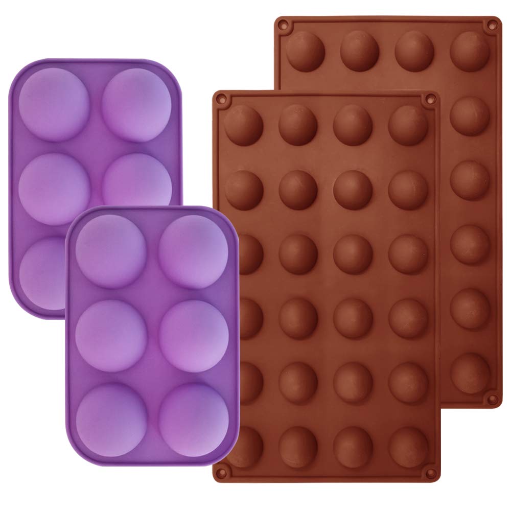 SENHAI 4 Pcs Semi Sphere Silicone Mold, 6-Cavities & 24 Cavities Mini Semicircle Baking Mold for Making Chocolate Bomb Jelly Pudding Dome Mousse