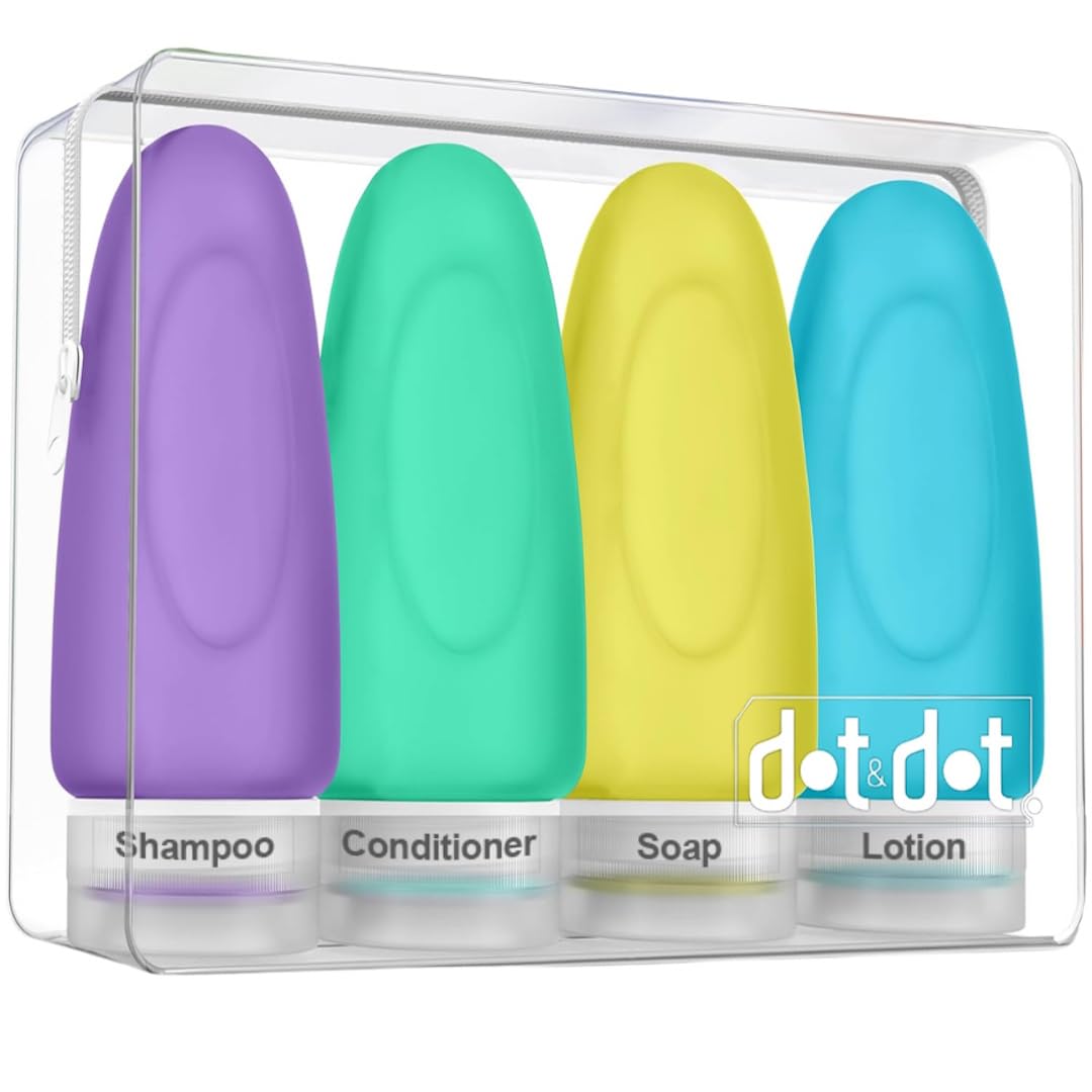 Photo 1 of Dot&Dot Leak Proof TSA Approved Travel Bottles for Toiletries - 3oz Shampoo and Conditioner Travel Size Containers - Silicone With Labels