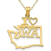 Gem And Harmony 14K Yellow Gold Solid Washington State Charm Pendant Necklace with Chain