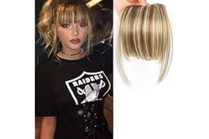 LEEONS Fringe Bangs Synthetic Hair Extensions Clip in Bangs 6" Short Straight Hairpiece Front Neat Bang Two Side Blonde(18H613#)