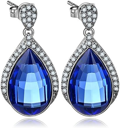 Forcolor Teardrop Blue SWAROVSKI WLEMENTS Crystal Earrings silver jewelry White Gold Plated