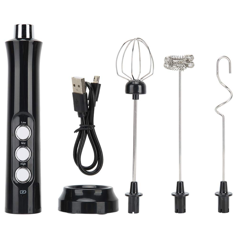 Milk Frother Handheld, Coffee Frother USB Rechargeable, Electric Automatic Egg Beater Mixer Milk Frother 3 Speed Adjustable Blender with Whisk Milk Frother Attachments