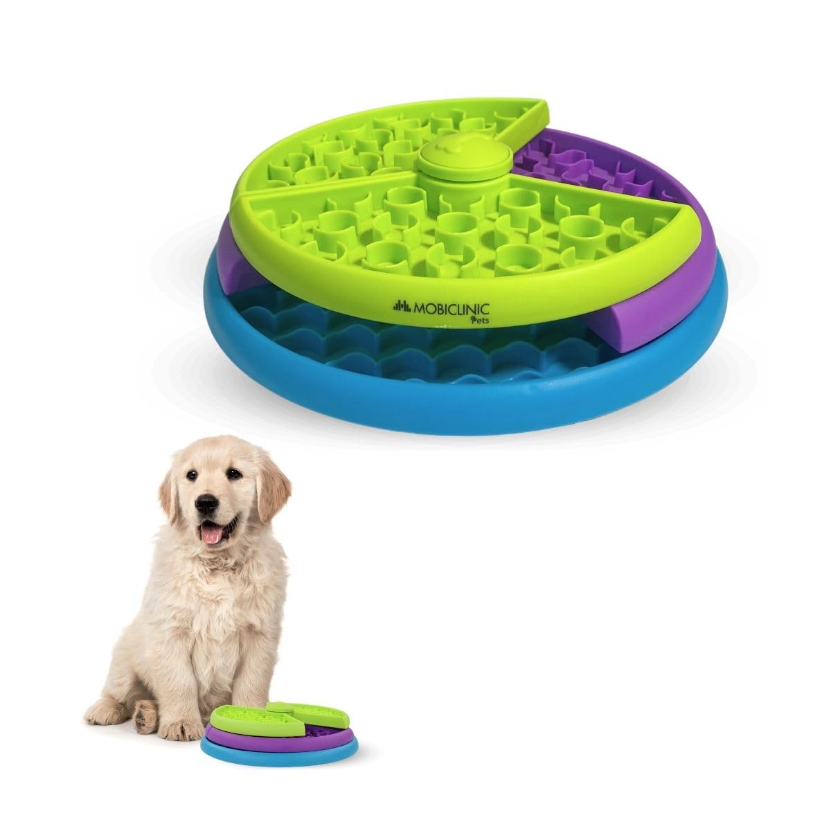 Mobiclinic® Pets, Interactive Dog Feeder, Doogy, Anti-Voracity, 3 Rotating Levels, Anti-Slip, 26x26x7,5cm, Mental Stimulation, Easy to Clean, Sturdy, Cats, Pets