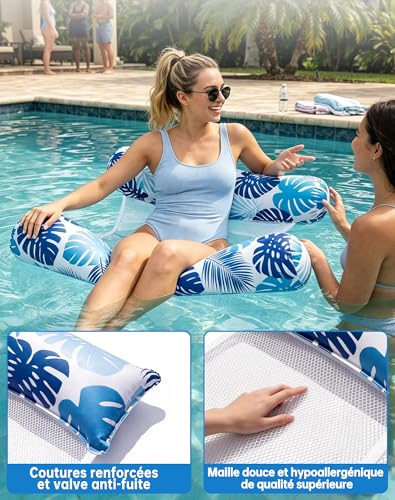 Wincany XL Inflatable Swimming Pool Buoy Set of 2, Mattresses with Net for Adults, Adult Swimming Pool, Water Hammock Ideal for Beach, Sea, Summer Holidays and Leisure