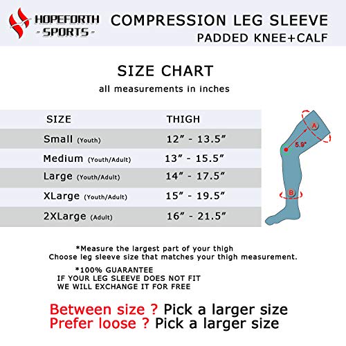 HOPEFORTH Knee Padded 2 Pack Compression Leg Sleeve Thigh Guard Sports Protective Gear Brace Support for Football Basketball Volleyball Softball Tennis Youth Kids Adult