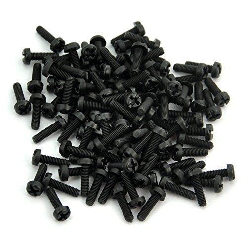 Electronics-Salon 100pcs M3 x 10mm Nylon Machine Screw, Black, Combination Phillips-Slotted Drive, Pan Head, Metric