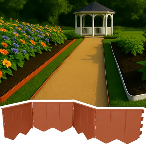 GARDENIX Easy to Install Lawn Edging Light Brown Plastic 20.6 m - Flower Bed Edging Without Digging - Flower Bed Border Plastic Made of Recycled Material - Flexible and Durable, Made in the EU
