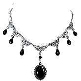 Fyvos Gothic Bat Choker Necklace Punk Oval Crystal Cameo Necklaces Vintage Vampire Pendant Necklaces Halloween Witch Jewelry Cosplay Party Accessories for Women