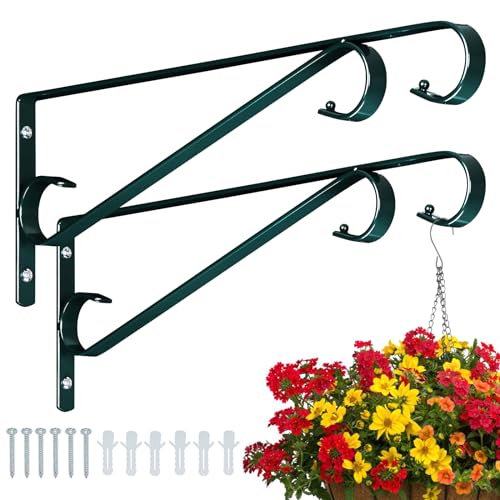 Pflanzenaufhänger für den Außenbereich (2 Pack-39.1 cm Pflanzenhaken, schwarzgrün), robuster Eisen-Pflanzenaufhänger für die Wand, Windspiel, für den