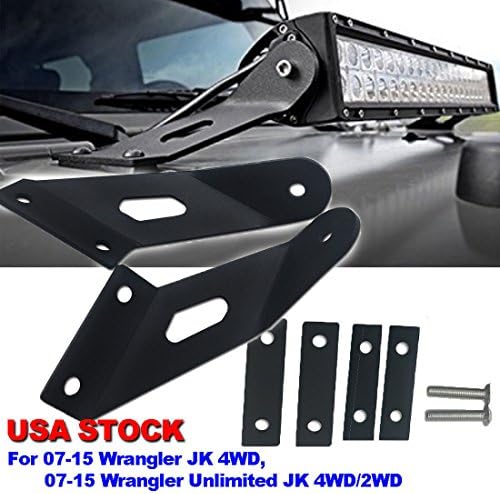 TJMOTO 20" LED Light bar Hood Mount Bracket For 07-15 Jeep JK Wrangler Rubicon Offroad