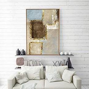 Framed Canvas Home Artwork Decoration Golden Abstract Style Canvas Wall Art for Living Room, Bedroom - 16x24 inches