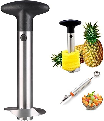 Stainless Steel Multifunctional Pineapple Corer/De-Corer/Slicer/Peeler/Cutter/Wedger &amp; Fruit Carving Knife/Spoon for DIY Fruit Salads,Desserts,Ice Cream