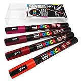 Uni POSCA - PC-3M Art Paint Markers - Set of 4 - In Plastic Wallet - Red Tones