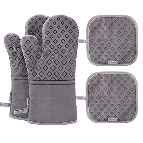 Piduules Conjunt de 4 Oven Mitts i Pot Holders, 482 F Planta de calor Resistent Planes en moviment No-Llipa per BBQ, Grill, cocci&oacute;, cuina, Oven, microones (Gray)