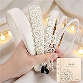obeoby White Bridal Headbands, 5Pack Pearl Headbands Rhinestones Bridal Wedding Party Shower Gifts Hair Accessories