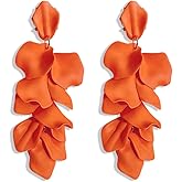 Summer Boho Long Acrylic Rose Petal Earrings Exaggerated Flower Floral Tassel Drop Dangle Earrings for Women Great for Party