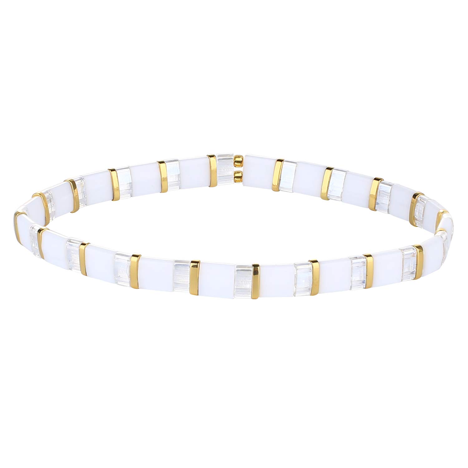 KELITCH Tila Miyuki Beads Bracelets Colorful Strand Stretch Bracelets Mixed Friendship Jewelry - 8B