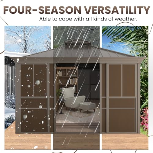 EROMMY 12x24 Enclosed Hardtop Gazebo Sunroom with Sliding Doors, Galvanized Steel Roof image 21