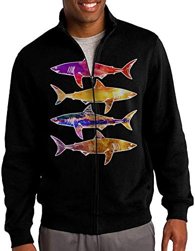 Mens Watercolor Sunset Sharks Zip Cadet-Collar Sweatshirt Hoodies