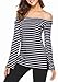 Womens Sexy Off The Shoulder Tops Long Sleeve Shirts Striped Juniors Casual Tops NavyStripes XL