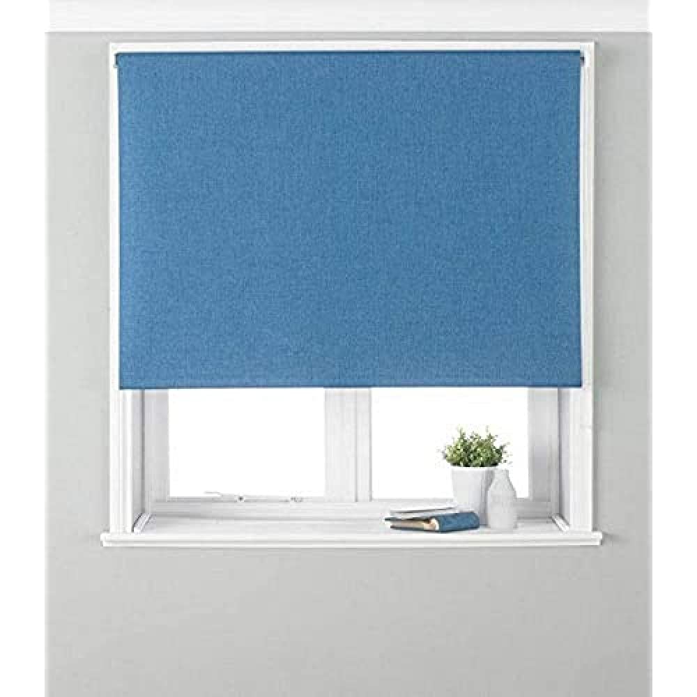 Eclipse Blackout Roller Blind - Denim Blue - Ready Made (Fittings Included) - Temperature Control - Adjustable - 100% Polyester - 91cm width x 162cm drop (36" x 64" inches) - Made by Riva