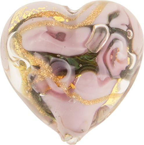 Viola with Pink Roses Aventurina Gold Foil Bed of Roses 16mm Heart Murano Glass Bead Handmade Lampwork
