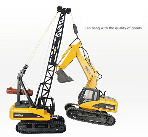 Fistone RC Truck Crawler Tower Crane Hoist Dragline Die-cast Model Lifiting Cable Remote Control Excavator Tractor Digging Engineering Toy Construction Vehicle