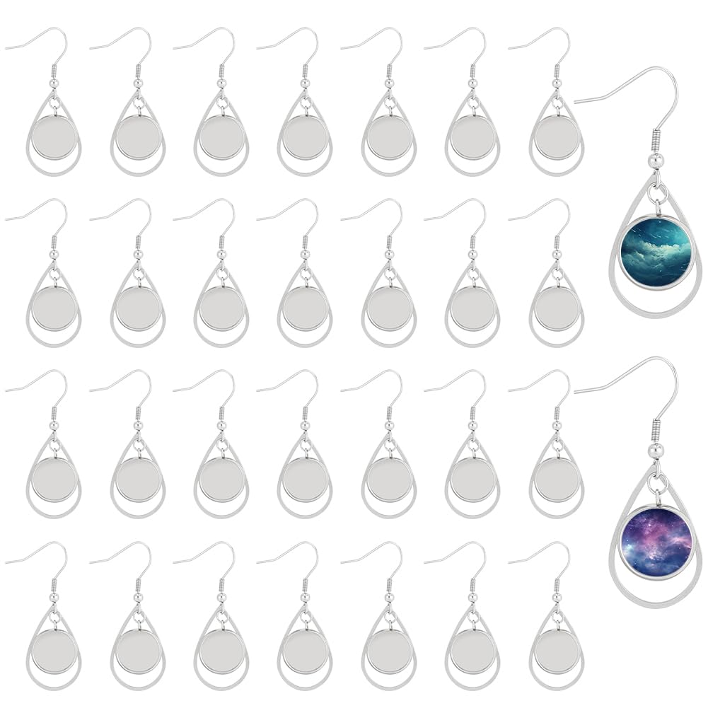 WEBEEDY 15 Pairs Earring Hooks Teardrop Cabochon Earring Setting Trays DIY Cabochon Earring Base Setting Blank Jewelry Accessories DIY Bezels for Earrings Making Valentine's Day Gift (No Cabochons)