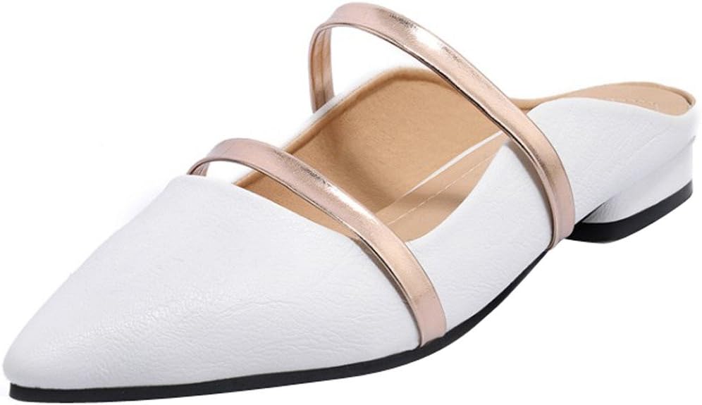Jushee Women's Pointed Toe Backless Mule Slippers Narrow Band Slides Shoes Slip On Dress Flats Sandals