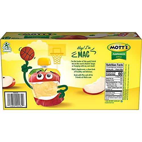 MOTT’S ORIGINAL APPLESAUCE, 3.2 OZ CLEAR POUCHES, 12 COUNT
