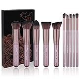 Qivange Kabuki Brush Set,Soft Foundation Bronzer Eyeshadow Cosmetic Brushes(10pcs, Coffee Gold)