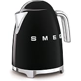 SMEG 50's Retro Style Electric Water Kettle with Automatic Shutoff, Removable Base, and Water Indicator, KLF03BLUS, Black