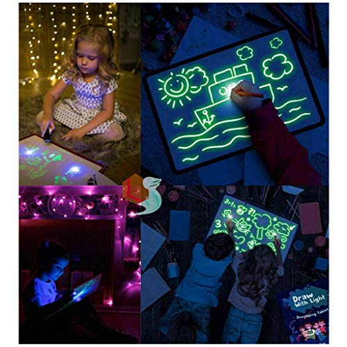 Glowing Paint Glow Light Tablet Draw with Light Fun and Developing Toy Mini LCD Writing Board Smart Paper for Drawing Note Taking with Light Fun and Developing Toy (23x32 cm, Green) - Thumbnail 2