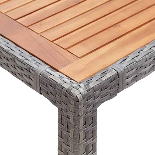 BIGTO Gartentisch Polyrattan und massives Akazienholz Garten Esstisch Bistro Dekoration Grau 190x90x75cm – Bild 6