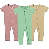 GUISBY Rayon Made from Bamboo Baby Pajamas, Summer Short Sleeve Footless Rompers, 2 Way Zipper Sleeper