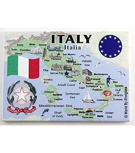 Flagline Italien Magnet - Landkarte Umriss Mit Fahne & Städten - Ca. 5x7,6 Cm