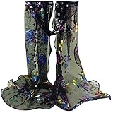 Datework Women Vintage Colorful Flower Lace Gauze Veil Wrap Scarf (Black)