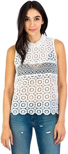 Eight Sixty Women's Sheer Lace Mock Neck Top S White