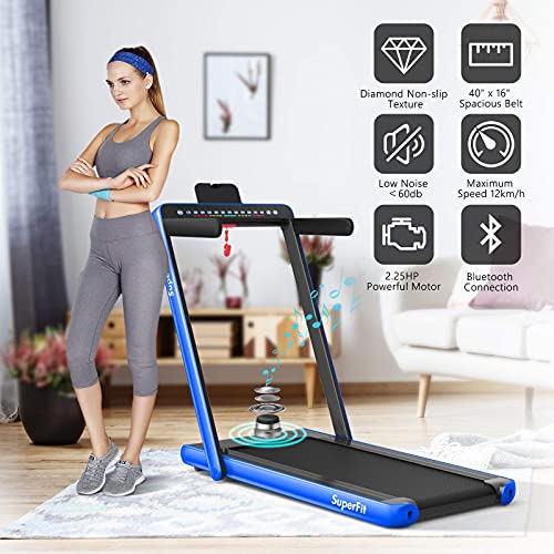 Goplus 2 in 1 Folding Treadmill with Dual Display, 2.25HP Superfit