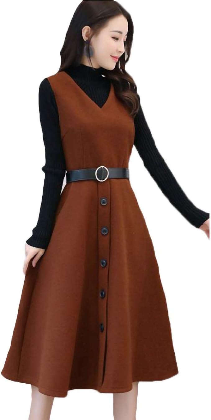 Amazon Diki Home ワンピース 長袖 セーター ドレス ウールスカート トップス スカート 2点 セット 韓国風 セパレート ワンピース レディース Aラインスカート 無料ベルトギフト 春秋 冬季 M 3xl ワンピース チュニック 通販