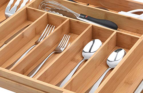 Baroget Premium Bamboo Kitchen Drawer Organizer(Expandable Tray) | Large, Extra Deep | 9 Compartments Store Silverware & Utensils, Cutlery Tray, Organic Bamboo
