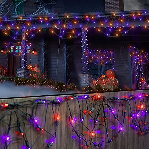 Dazzle Bright 3 Pack 60 LED Halloween Spider Web Lights, 4.2FT Connectable Waterproof Lights, Metal Halloween Xmas Decorations for Indoor Outdoor Garden Yard Party (Purple and Orange)