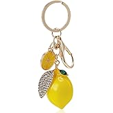 CRAFTYMELODY Lemon Keychain Metal Rhinestone Pendant Decorations with Swivel Hooks Clasps Cute Fruit Theme Handbags Keyrings Supplies with Lemon Slices Charm Purses Bags Pendant Decor