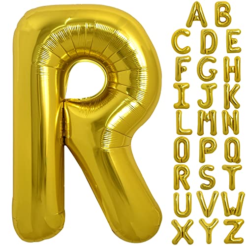 TONIFUL 40 Inch Large Gold Letter R Balloons, Foil Mylar Big Balloons for Birthday Party Anniversary Supplies Decorations