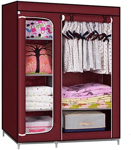 Assica Wardrobe Storage Organizer Solid Color Portable Clothes Closet Non-woven Fabric