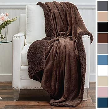 The Connecticut Home Company Micromink Velvet with Sherpa Reversible Throw Blanket, Super Soft, Large Wrinkle Resistant Blankets, Warm Hypoallergenic Washable Couch or Bed Throws, 65x50, Brown