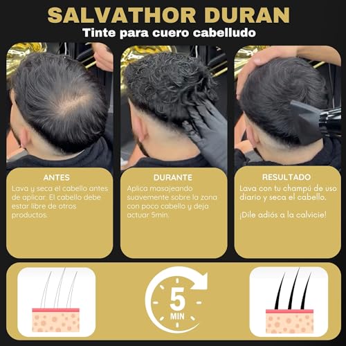 Salvathor Durán Simil Hair Fibers – Hair Concealer for Scalp – Alternative to Men's Hair Dye, Hair Fibers and Powder for Men – Conceals Baldness and Volumizes (Black, 50 ml)