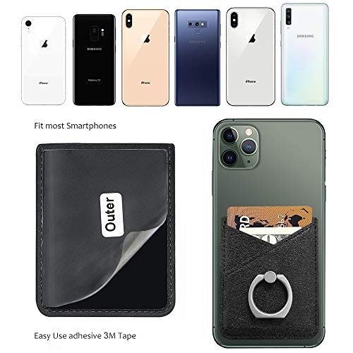 Takyu Card Holder for Back of Phone, Cell Phone Card Holder with Ring Grip Phone Wallet Stick on Phone or Case, RFID Blocking Credit Card Holder Card Pocket Compatible with Most Smartphones (Black)